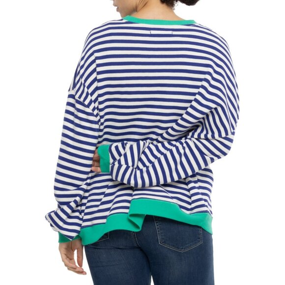 NEW Free People Classic Striped Crew Neck Sweatshirt Sand Dollar Combo 1125 4s2 - Picture 7 of 7
